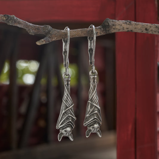 Leverback Vintage Hanging Bat Earrings
