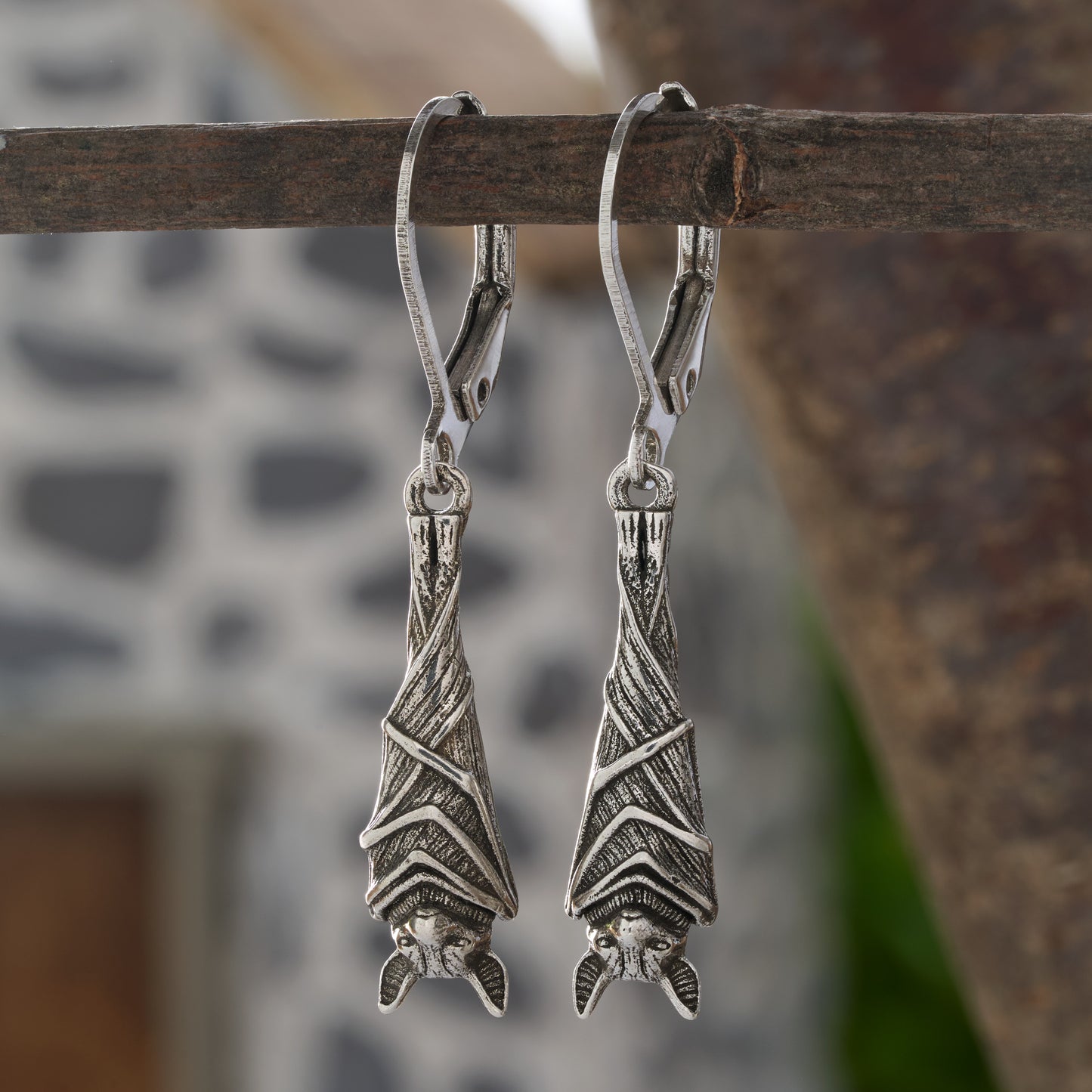 Leverback Vintage Hanging Bat Earrings