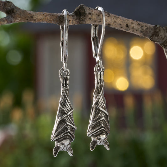 Leverback Vintage Hanging Bat Earrings