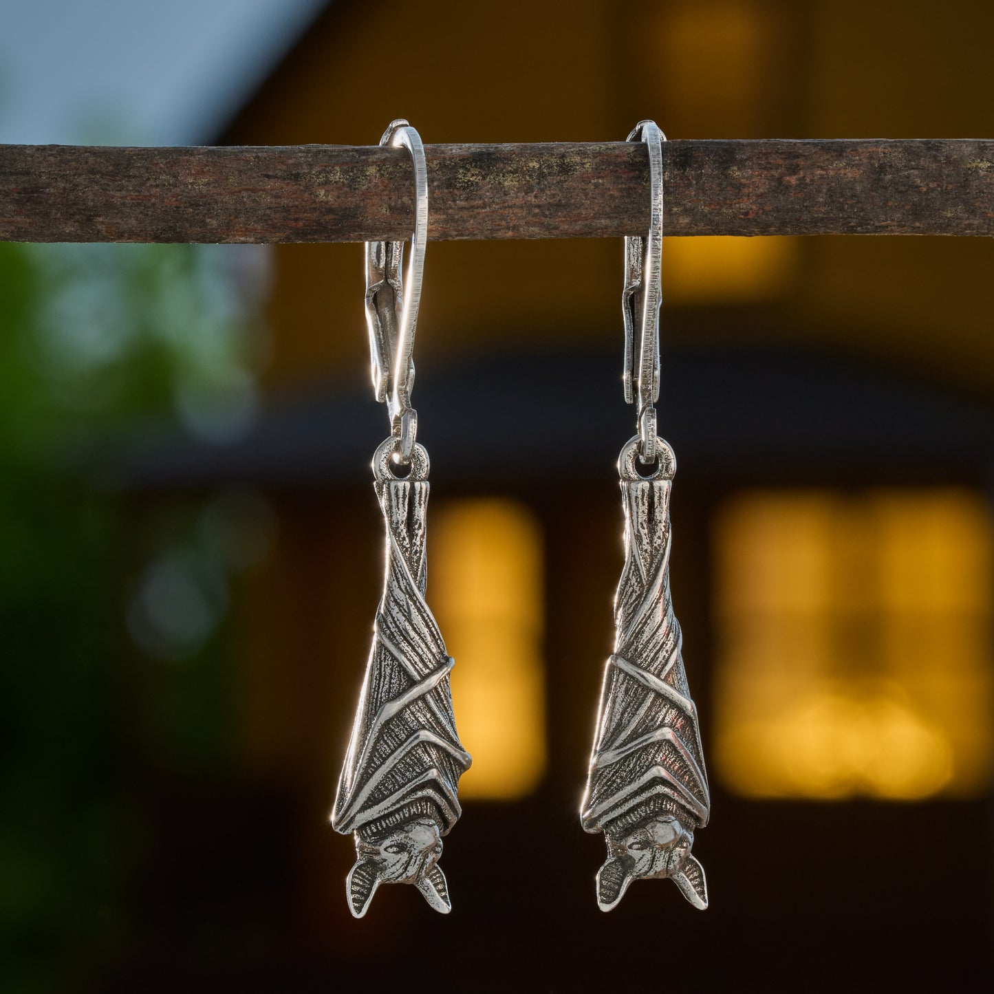 Leverback Vintage Hanging Bat Earrings