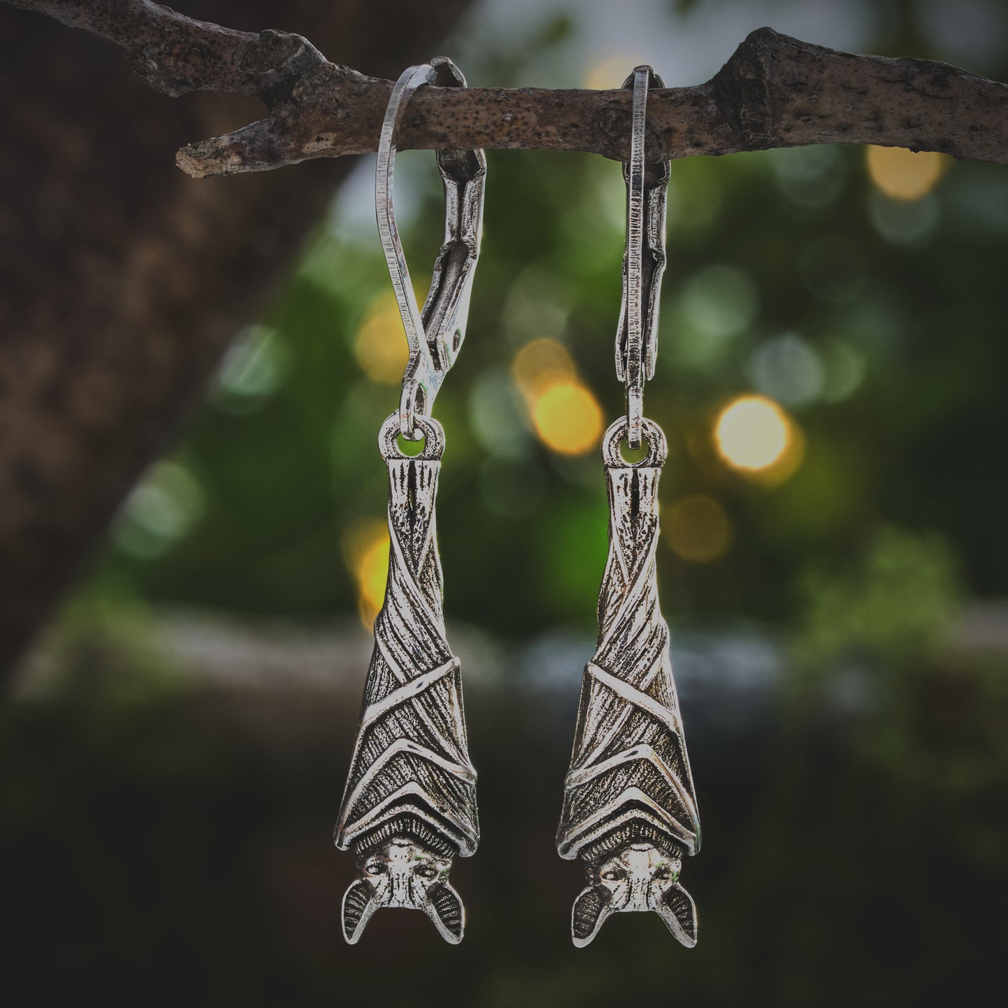 Leverback Vintage Hanging Bat Earrings
