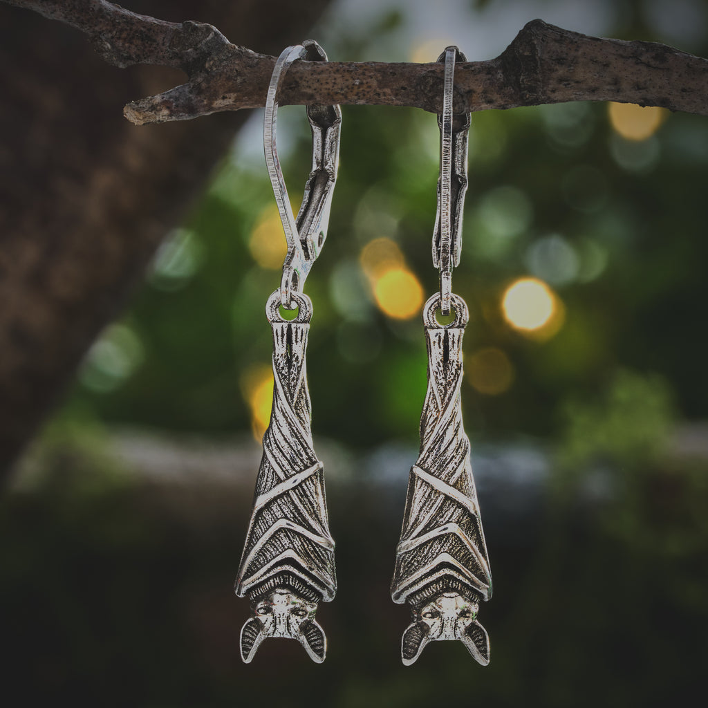 Leverback Vintage Hanging Bat Earrings