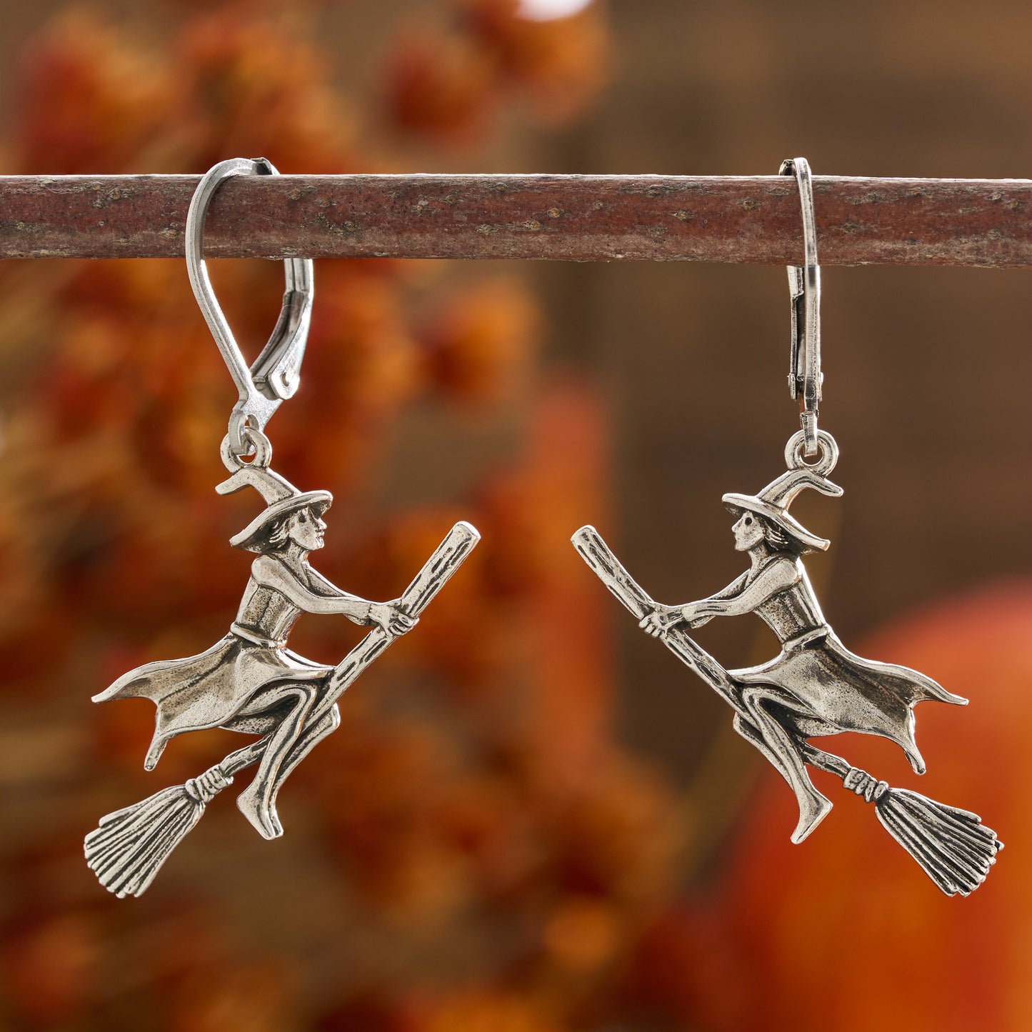 Leverback Vintage Flying Witch Earrings