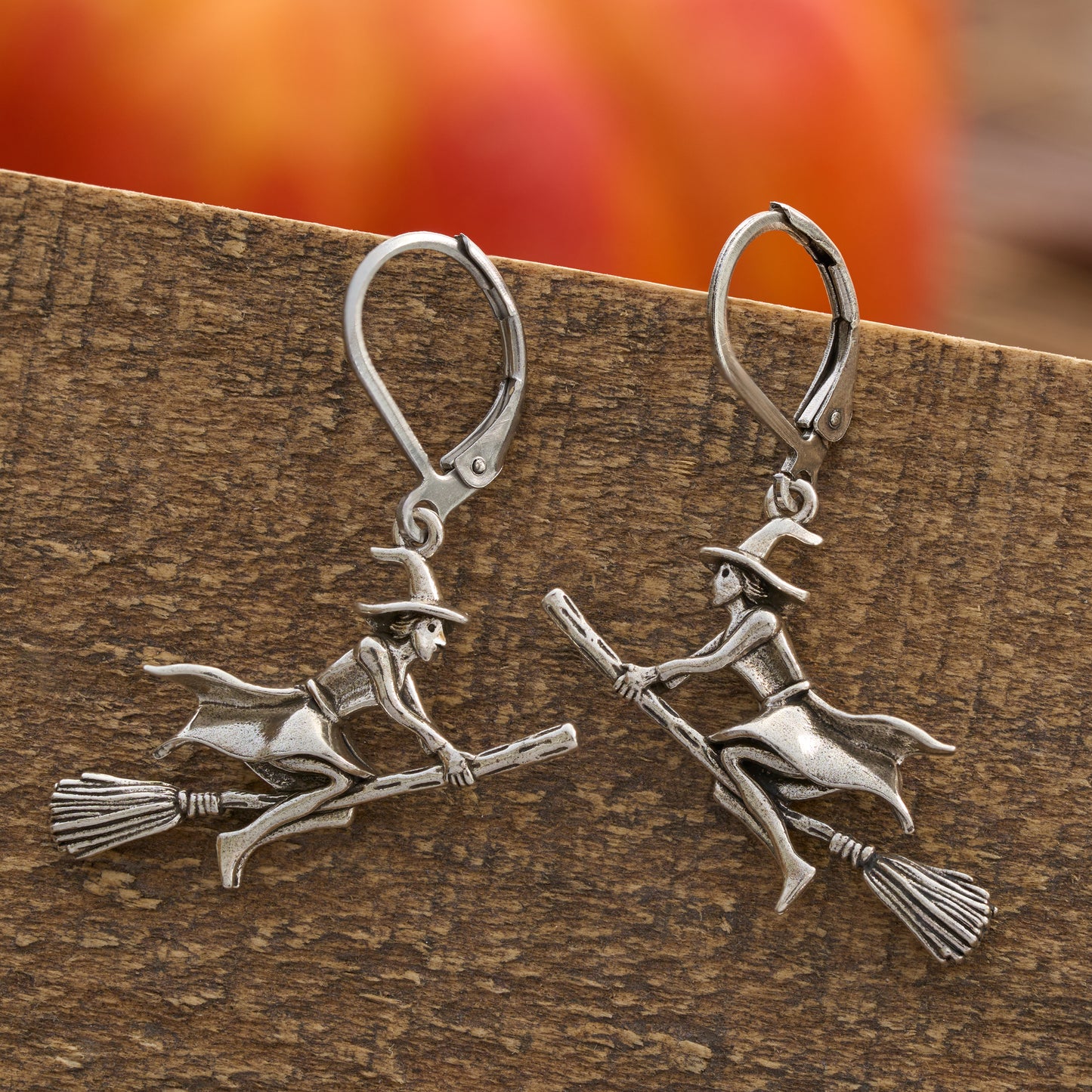 Leverback Vintage Flying Witch Earrings