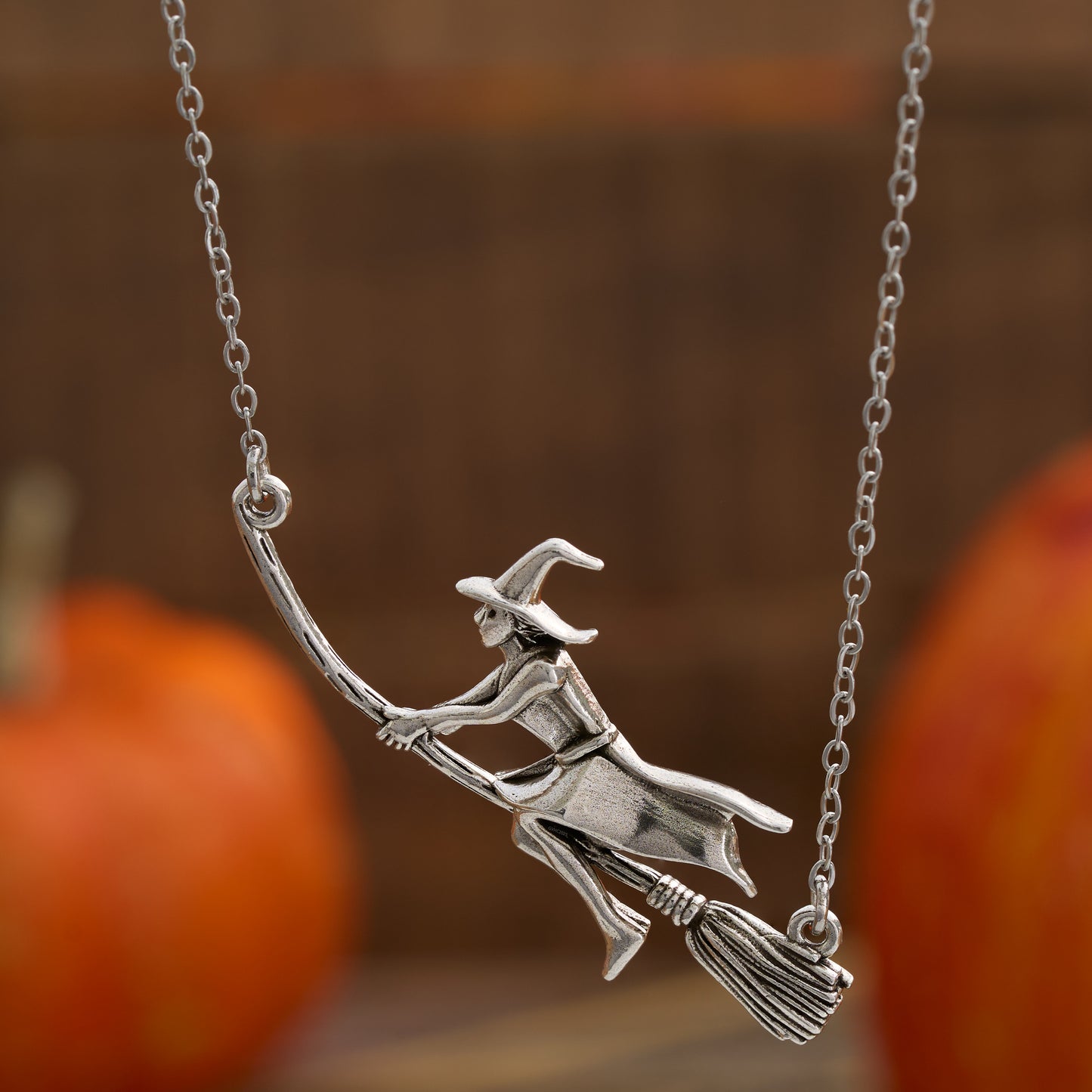 Vintage Flying Witch Necklace