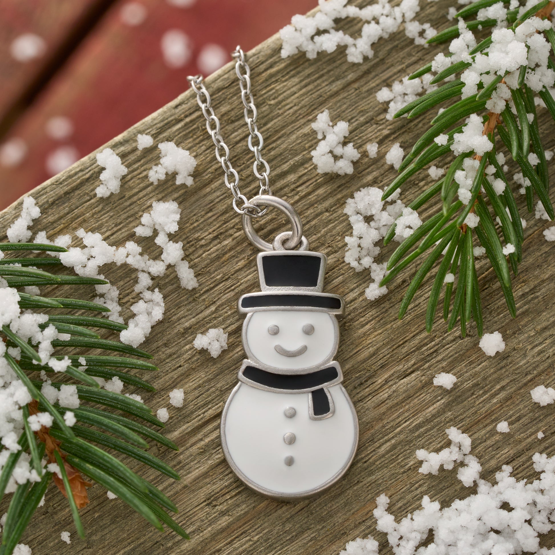 Christmas Necklace Sterling Silver Snowman Necklace Enamel Snowman