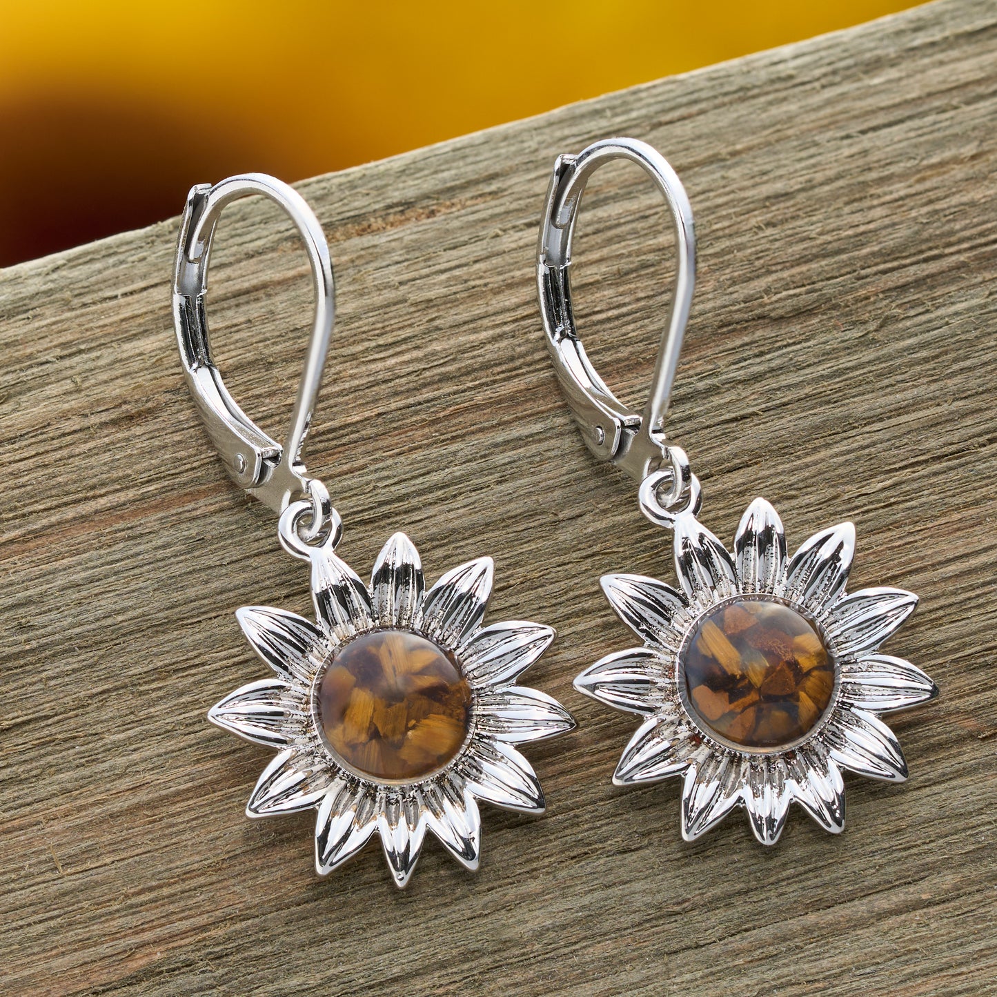 Leverback Tiger’s Eye Sunflower Earrings