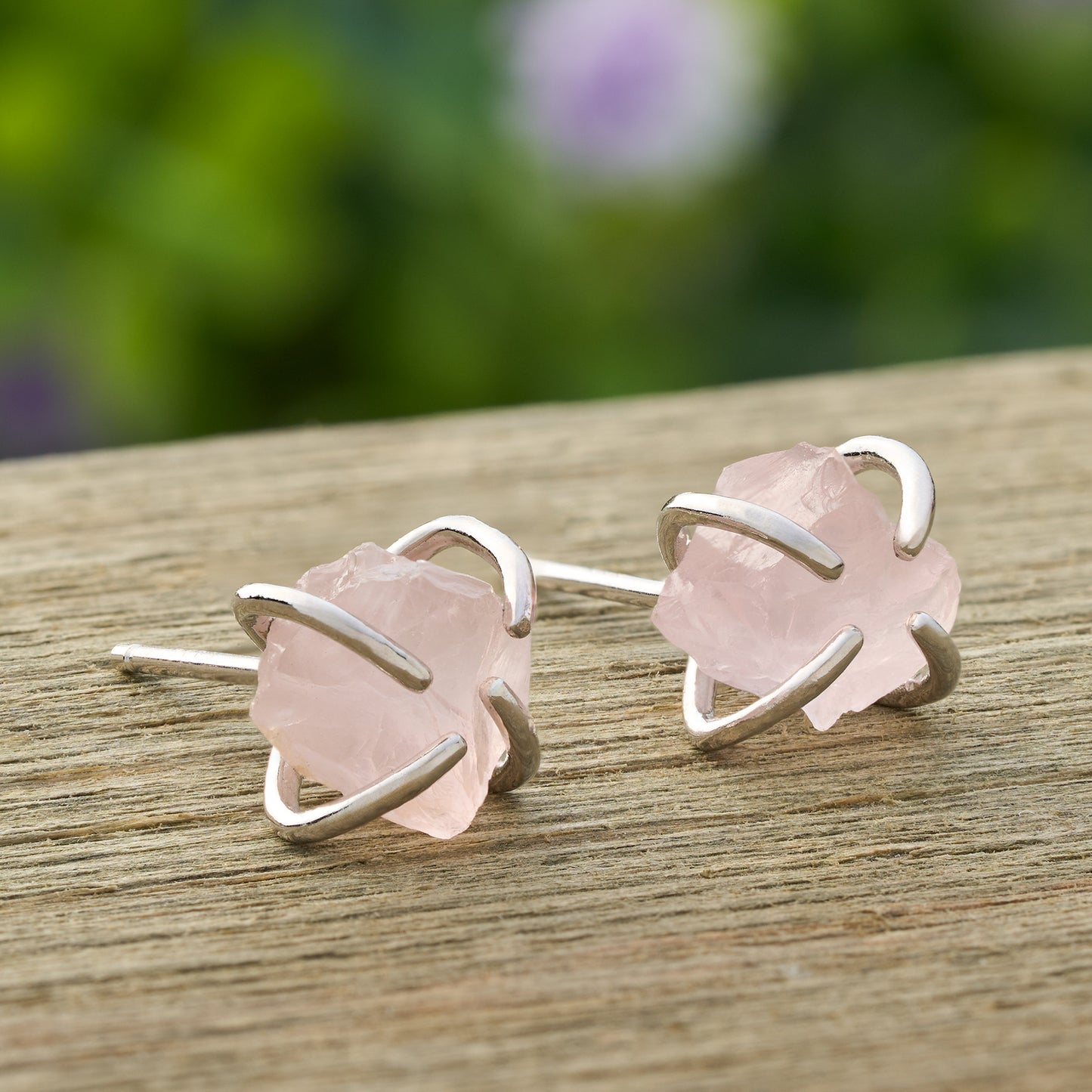 Sterling Silver Rose Quartz Raw Gemstone Studs