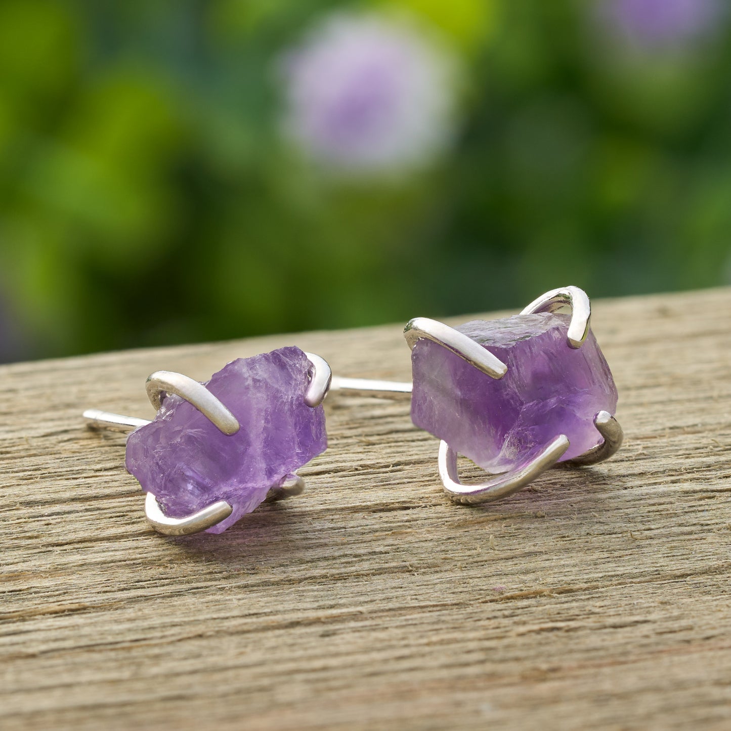 Sterling Silver Amethyst Raw Gemstone Studs