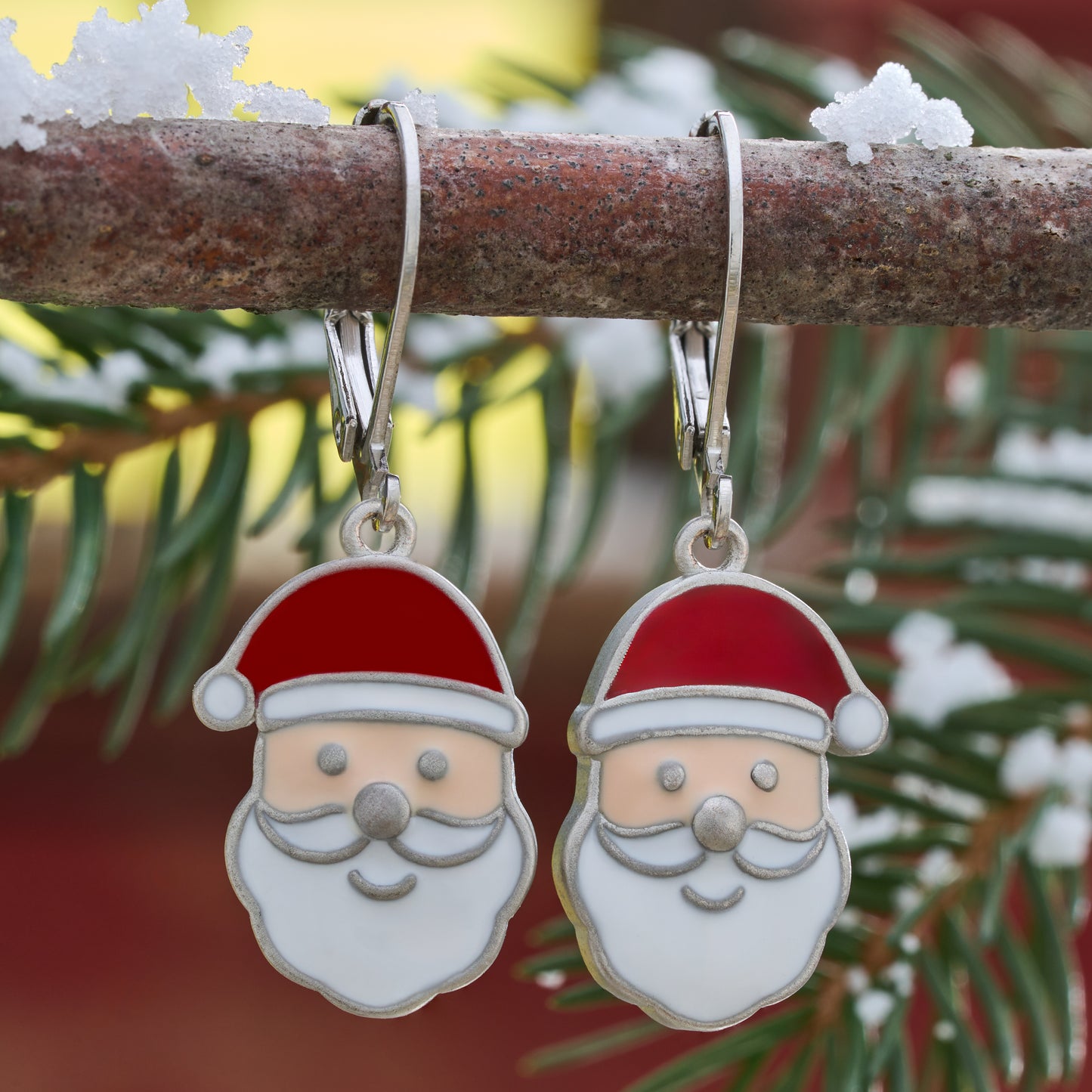 Leverback Enamel Santa Claus Earrings