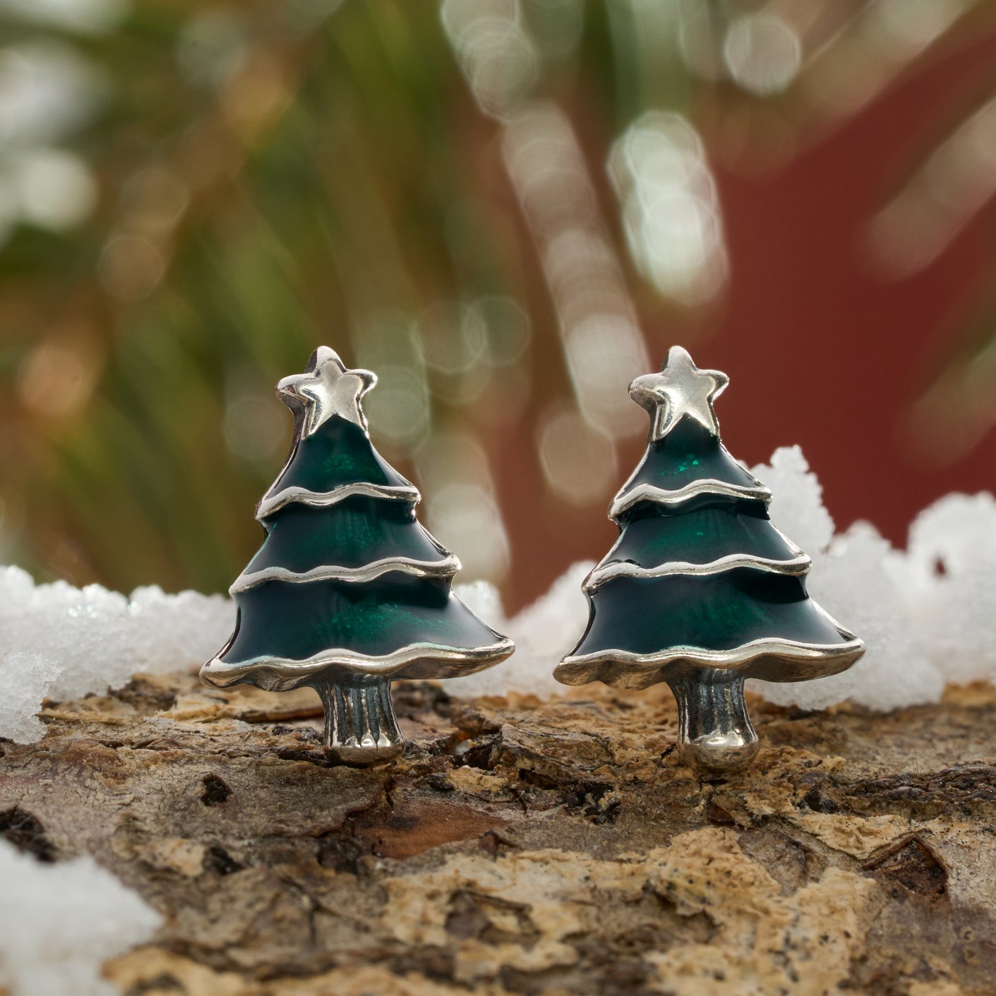 Sterling Silver Enamel Christmas Tree Studs