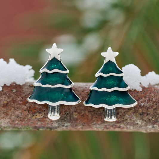 Sterling Silver Enamel Christmas Tree Studs