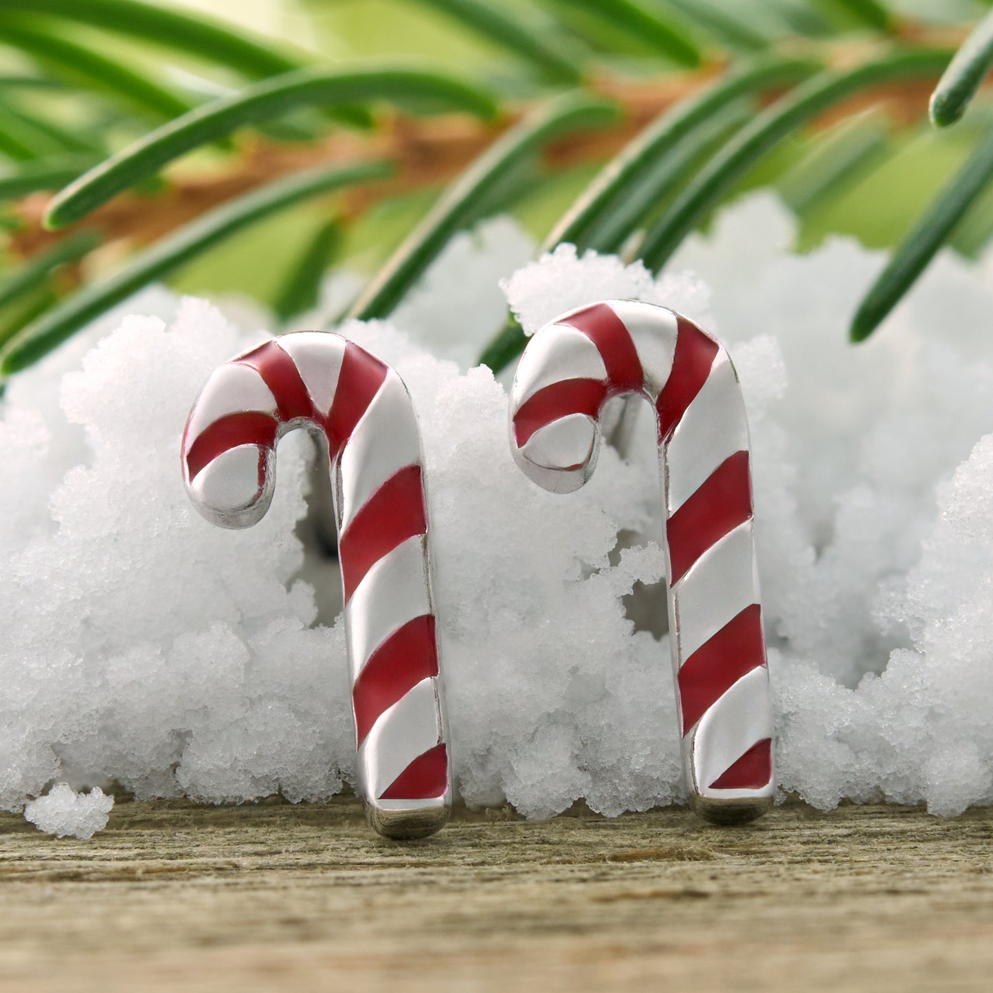 Sterling Silver Enamel Candy Cane Studs