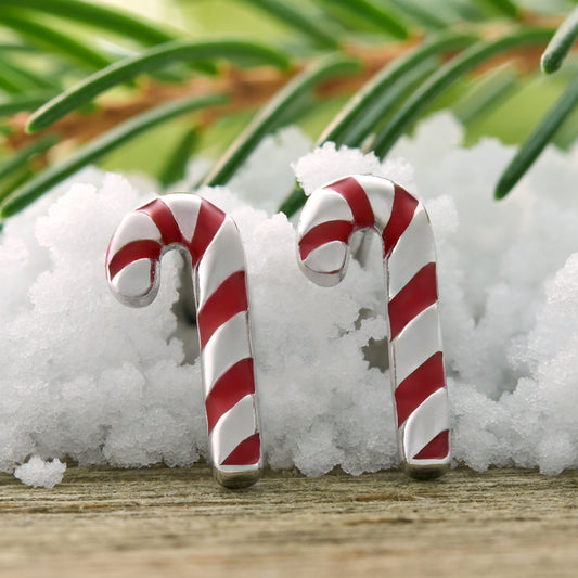 Sterling Silver Enamel Candy Cane Studs