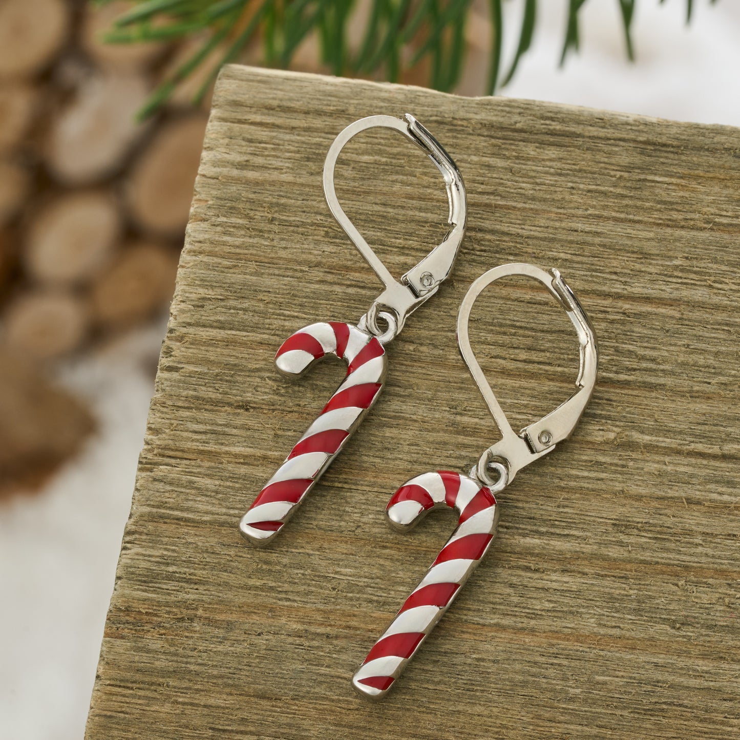 Leverback Enamel Candy Cane Earrings