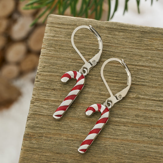 Leverback Enamel Candy Cane Earrings