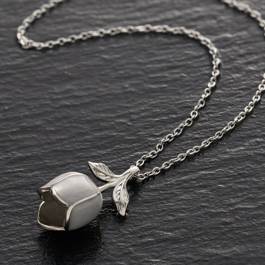 Hand-Painted Soft Gray Tulip Necklace
