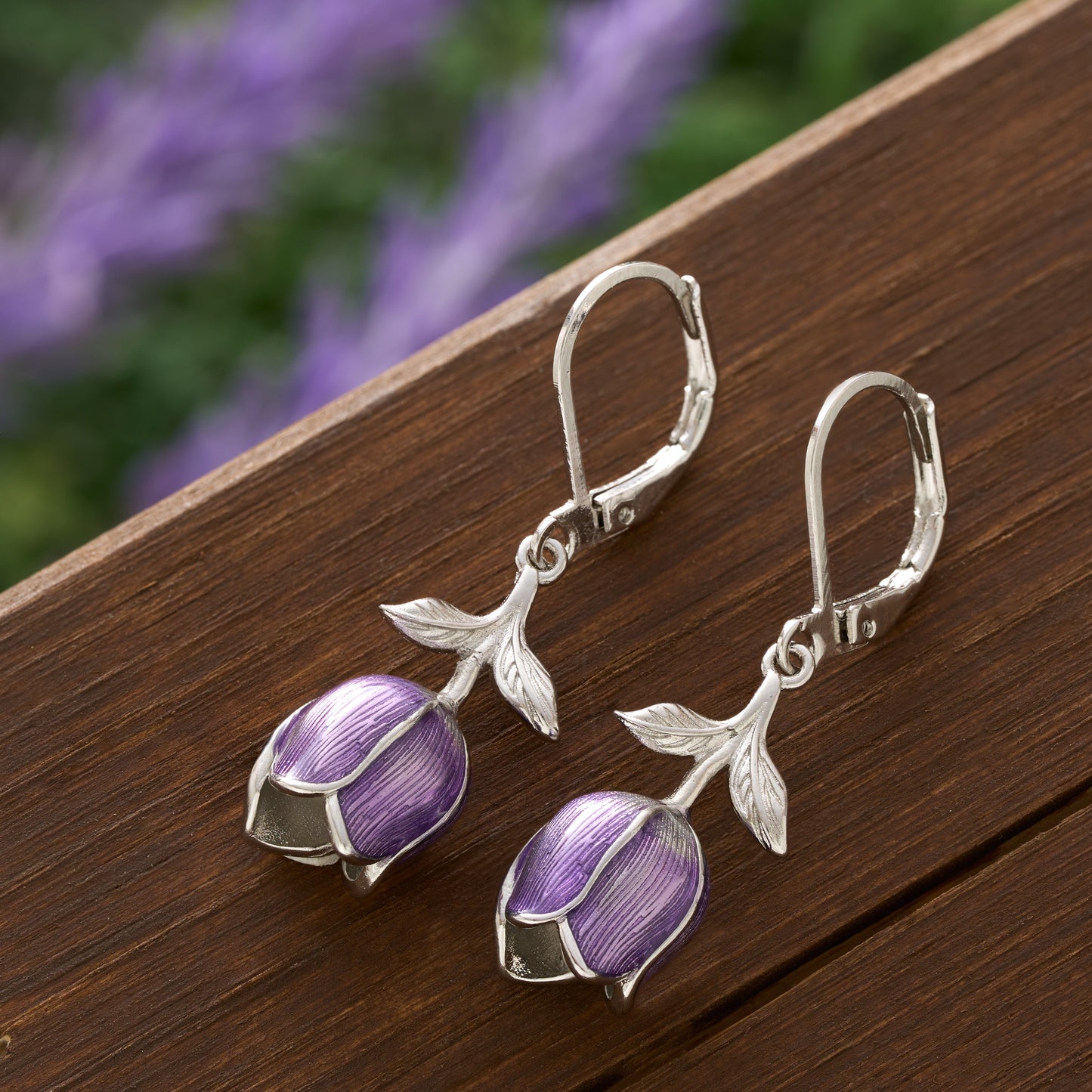 Hand-Painted Purple Tulip Leverback Earrings