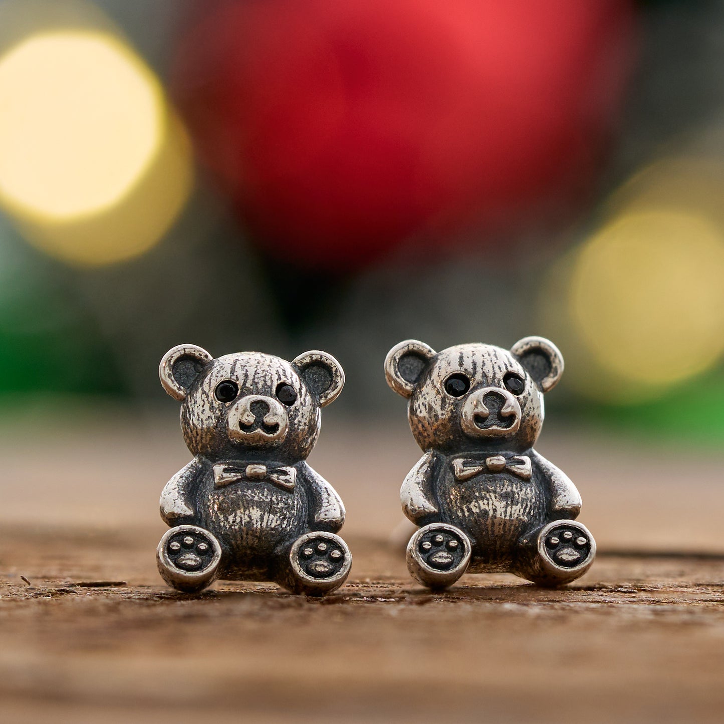 Sterling Silver Vintage Bow Tie Teddy Bear Studs