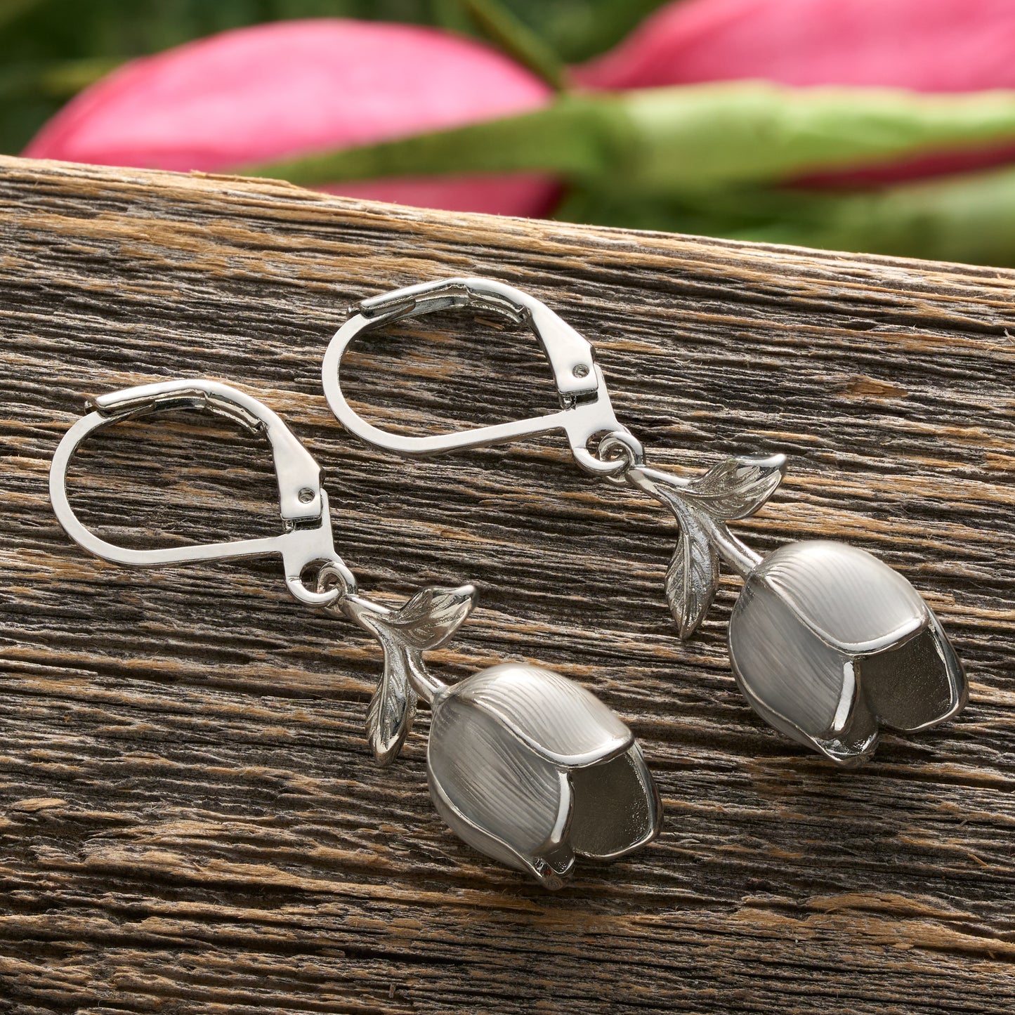 Hand-Painted Soft Gray Tulip Leverback Earrings
