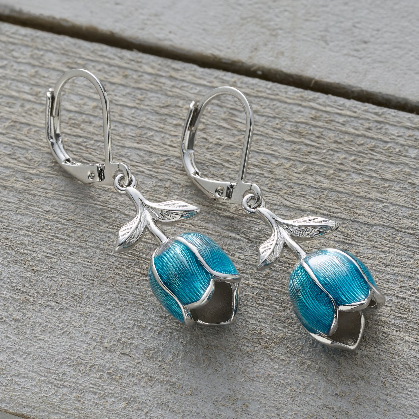 Hand-Painted Mythical Blue Tulip Leverback Earrings