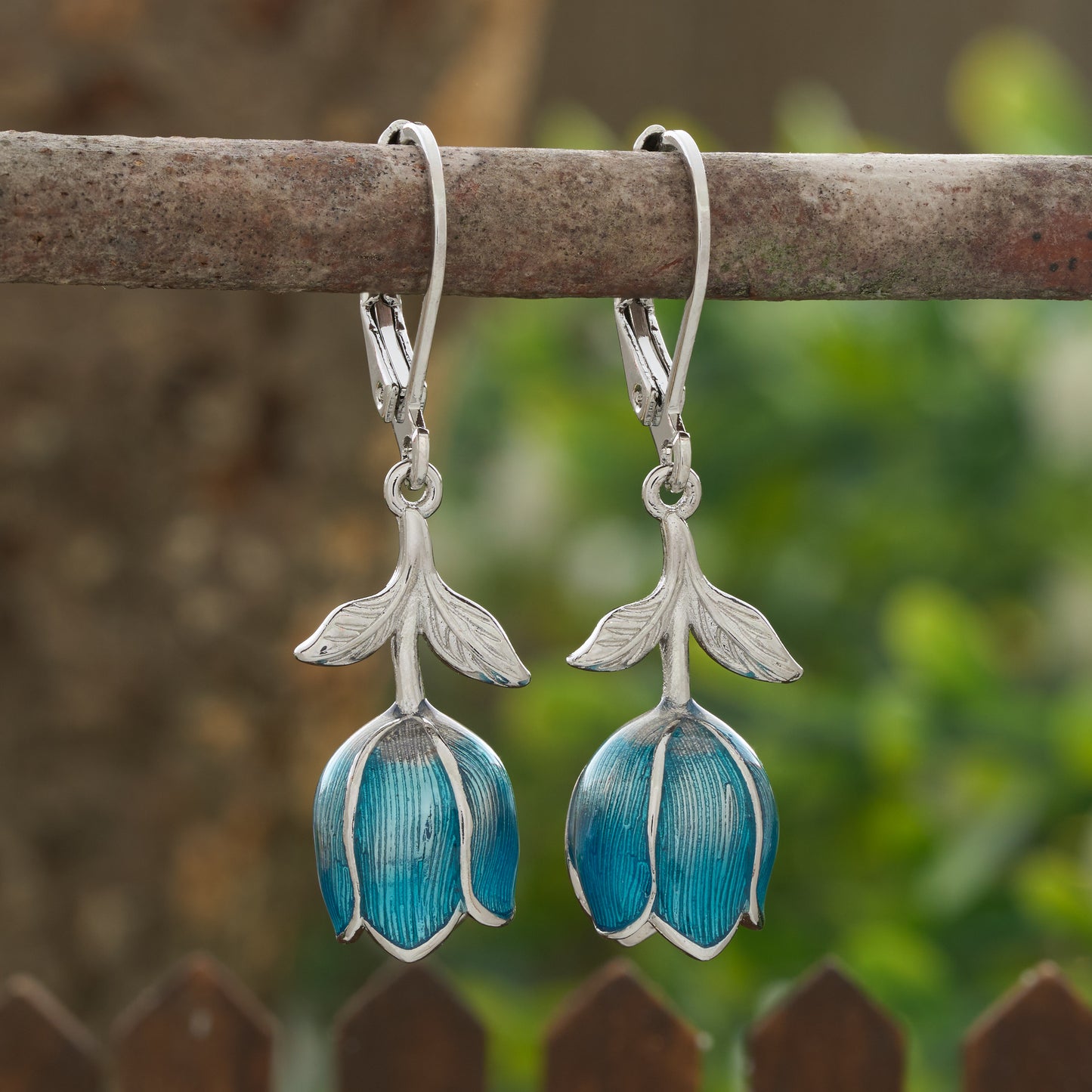 Hand-Painted Mythical Blue Tulip Leverback Earrings