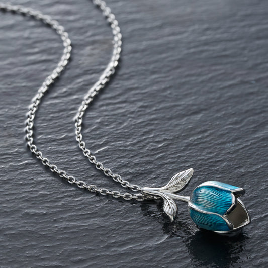 Hand-Painted Mythical Blue Tulip Necklace
