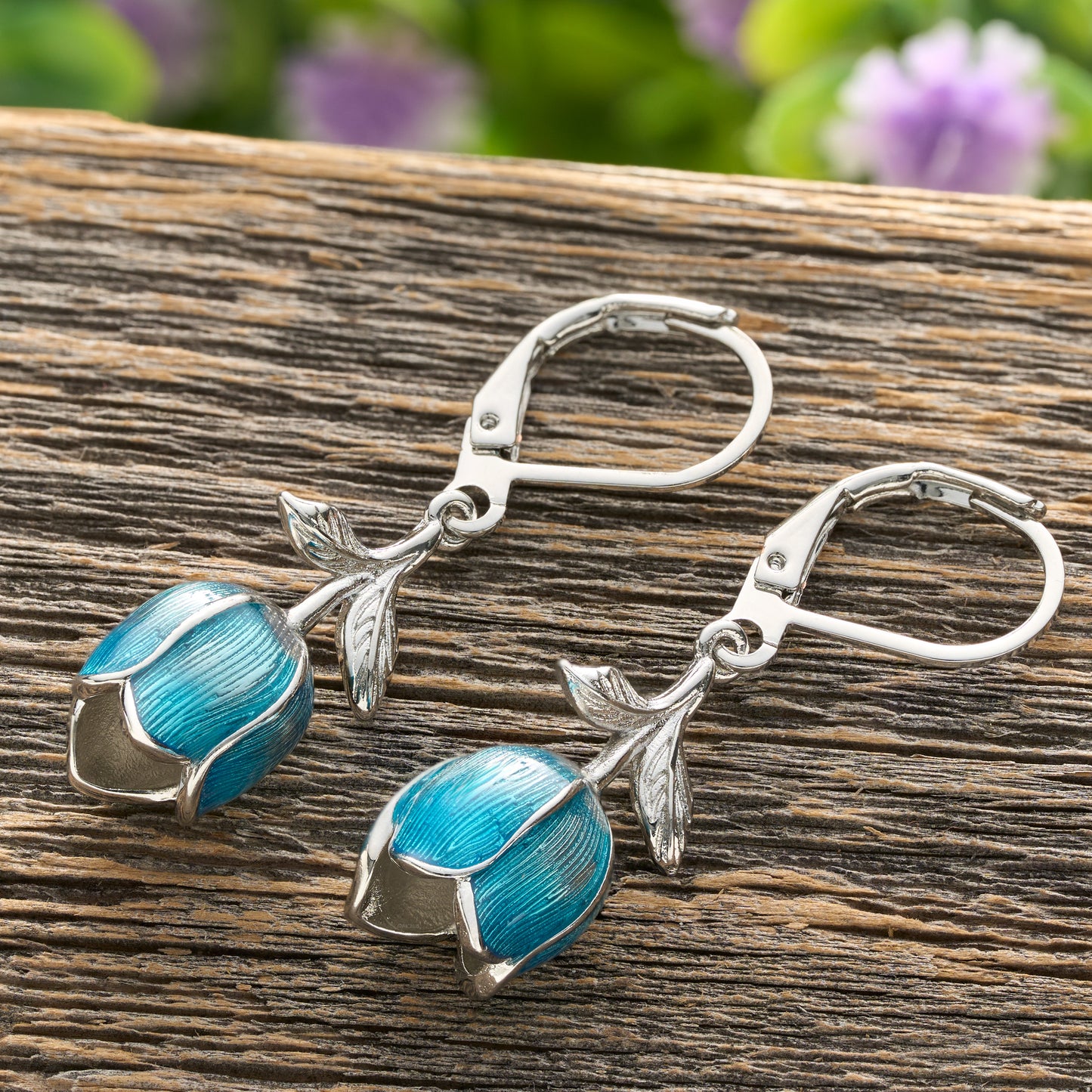 Hand-Painted Mythical Blue Tulip Leverback Earrings