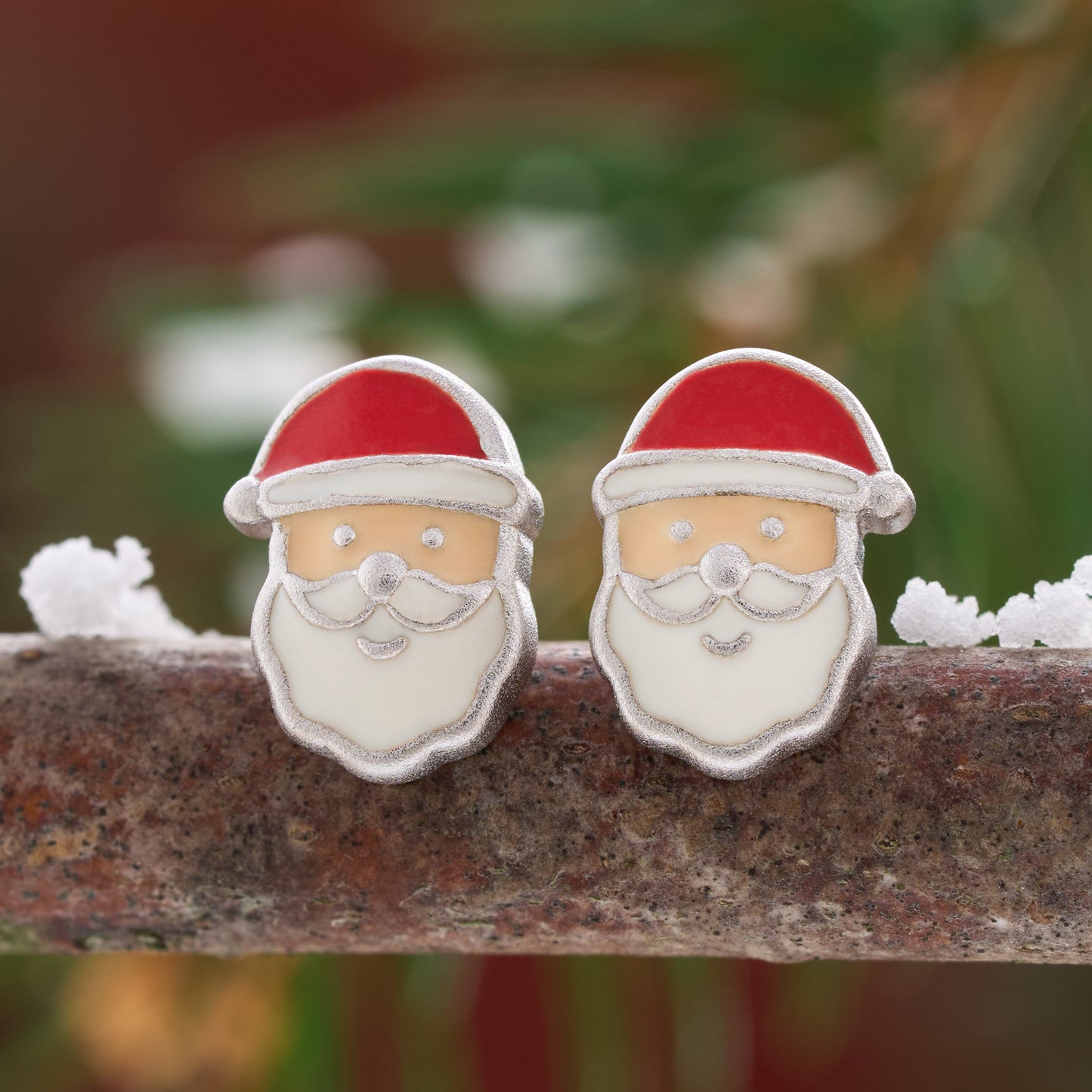 Sterling Silver Enamel Santa Claus Studs