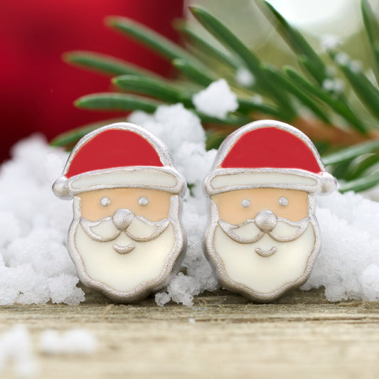 Sterling Silver Enamel Santa Claus Studs