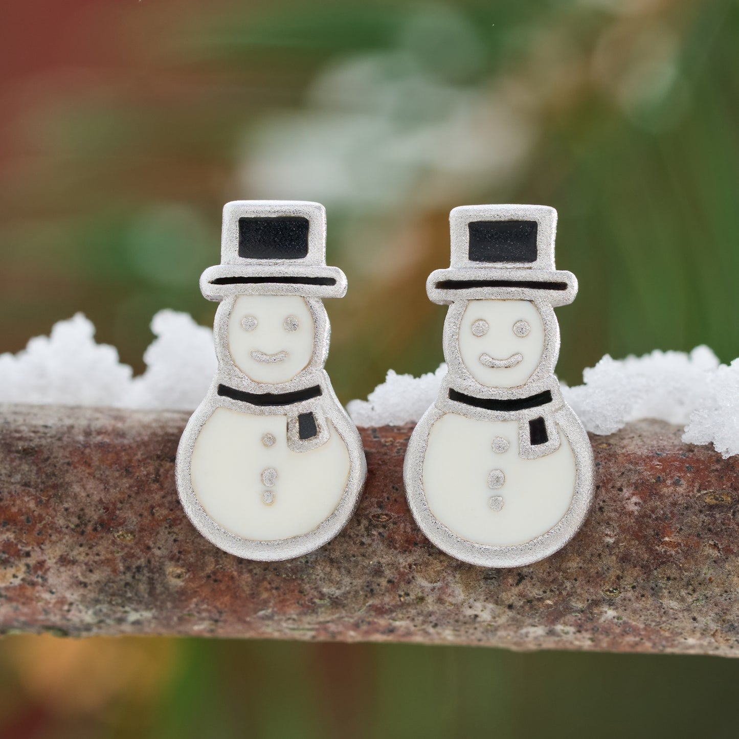 Sterling Silver Enamel Snowman Studs