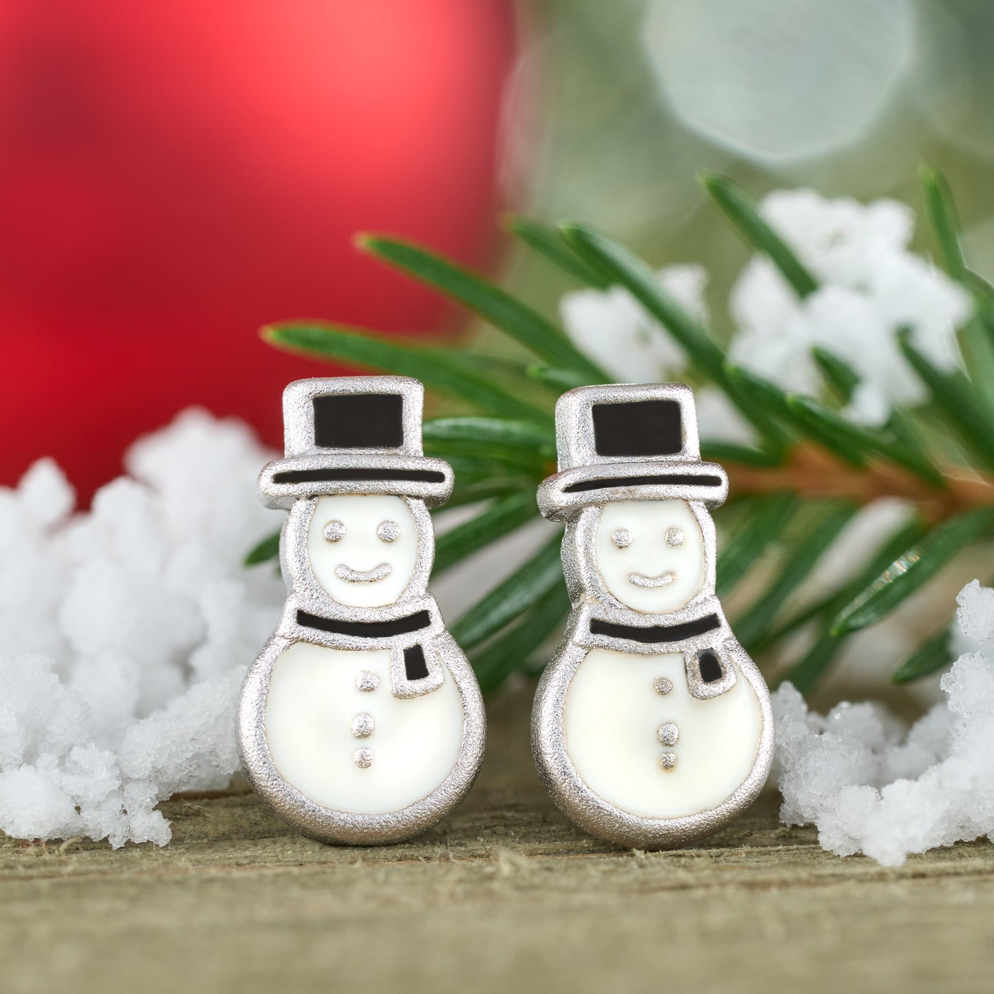 Sterling Silver Enamel Snowman Studs
