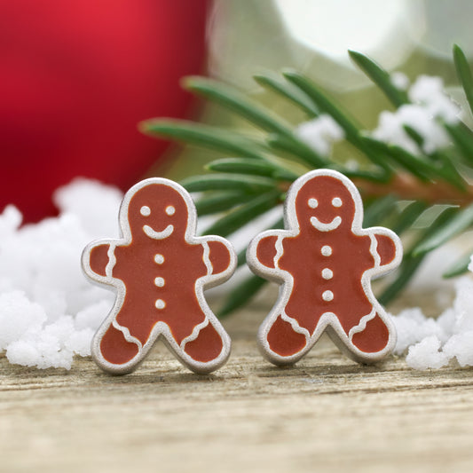 Sterling Silver Enamel Gingerbread Man Studs