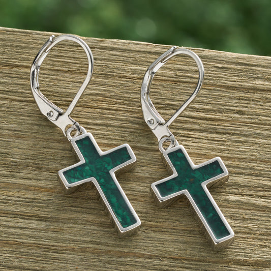 Malachite Cross Leverback Earrings