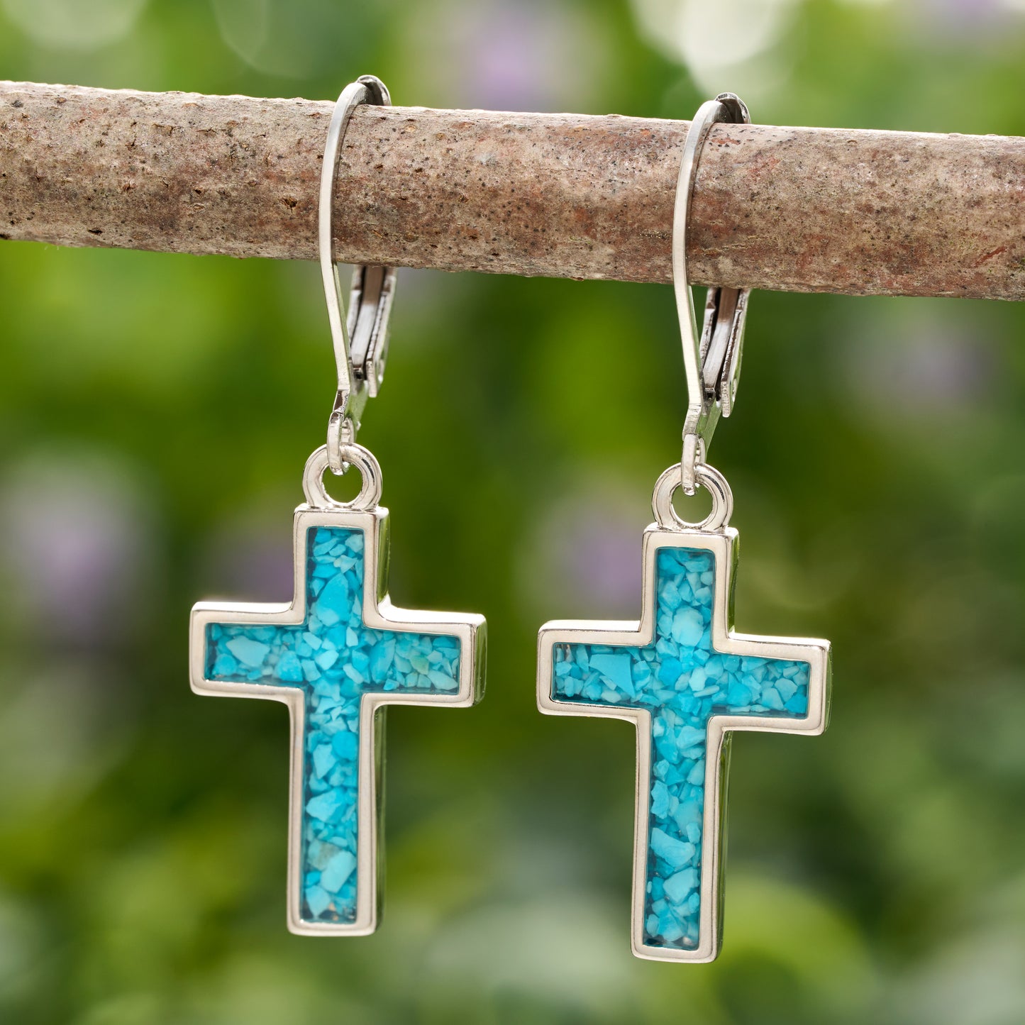 Turquoise Cross Leverback Earrings