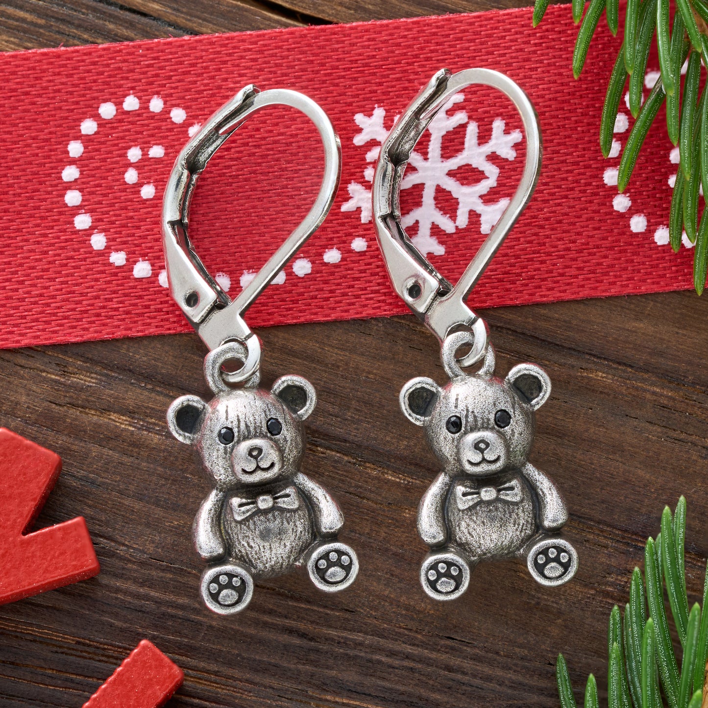 Leverback Vintage Bow Tie Teddy Bear Earrings