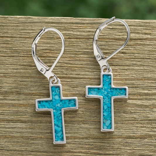 Turquoise Cross Leverback Earrings