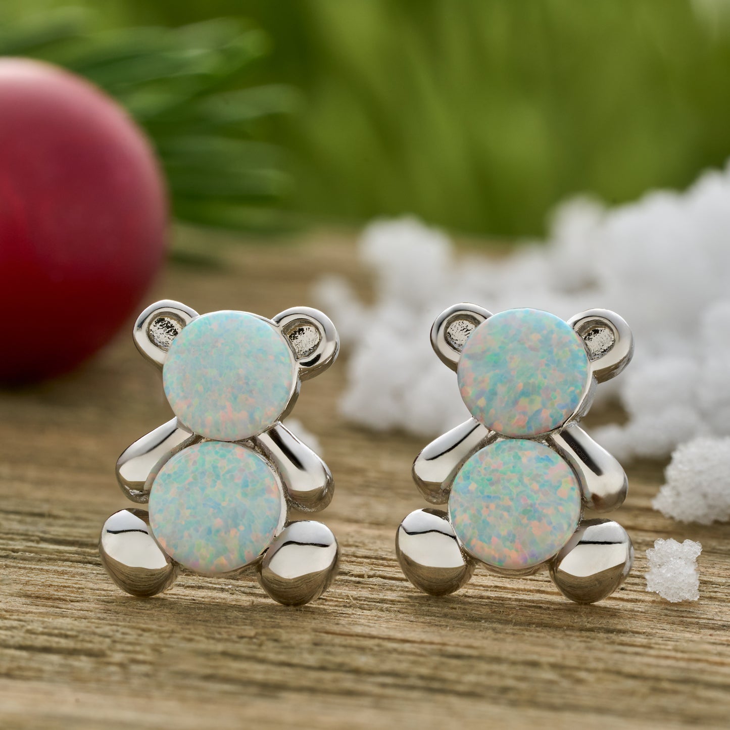 White Opal Teddy Bear Studs