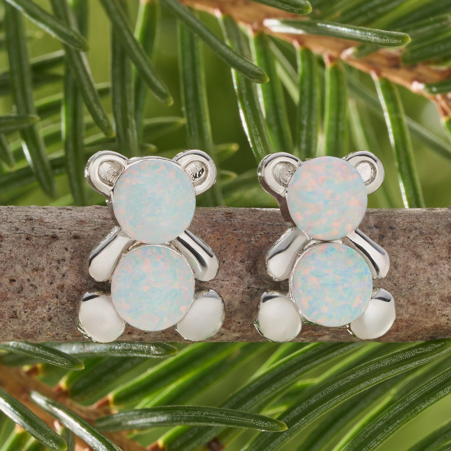 White Opal Teddy Bear Studs