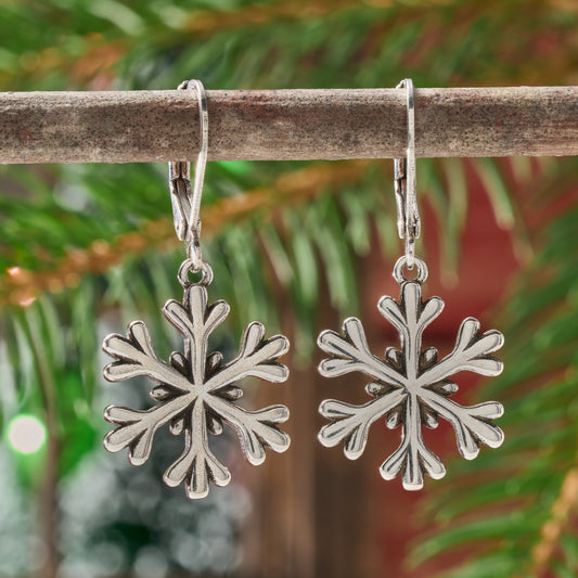 Leverback Frosty Snowflake Earrings