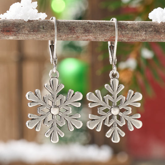 Leverback Rustic Snowflake Earrings