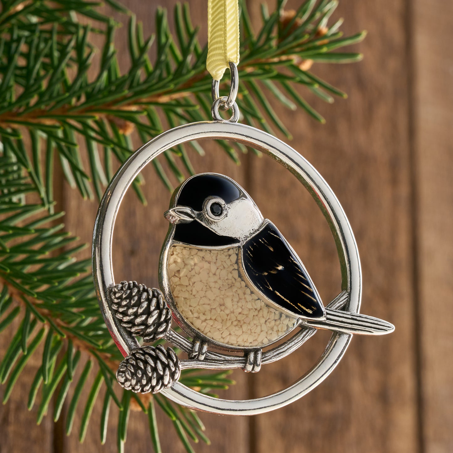 Chickadee Pine Branch Ornament
