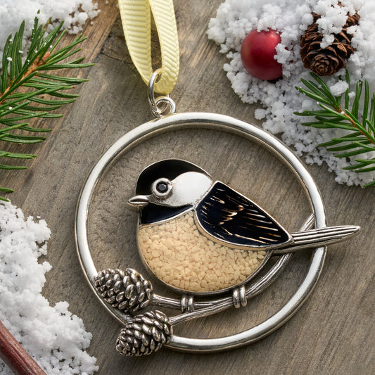 Chickadee Pine Branch Ornament