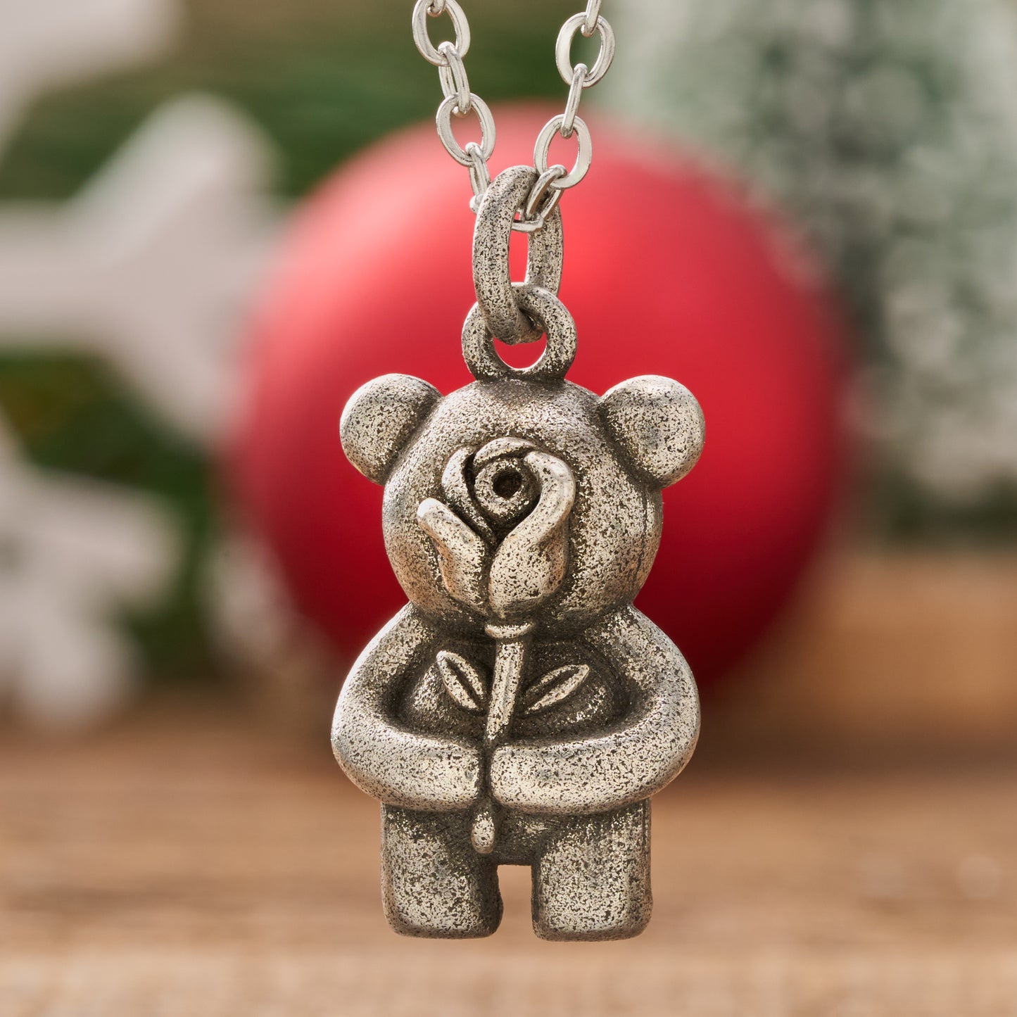 Vintage Teddy Bear with a Rose Necklace