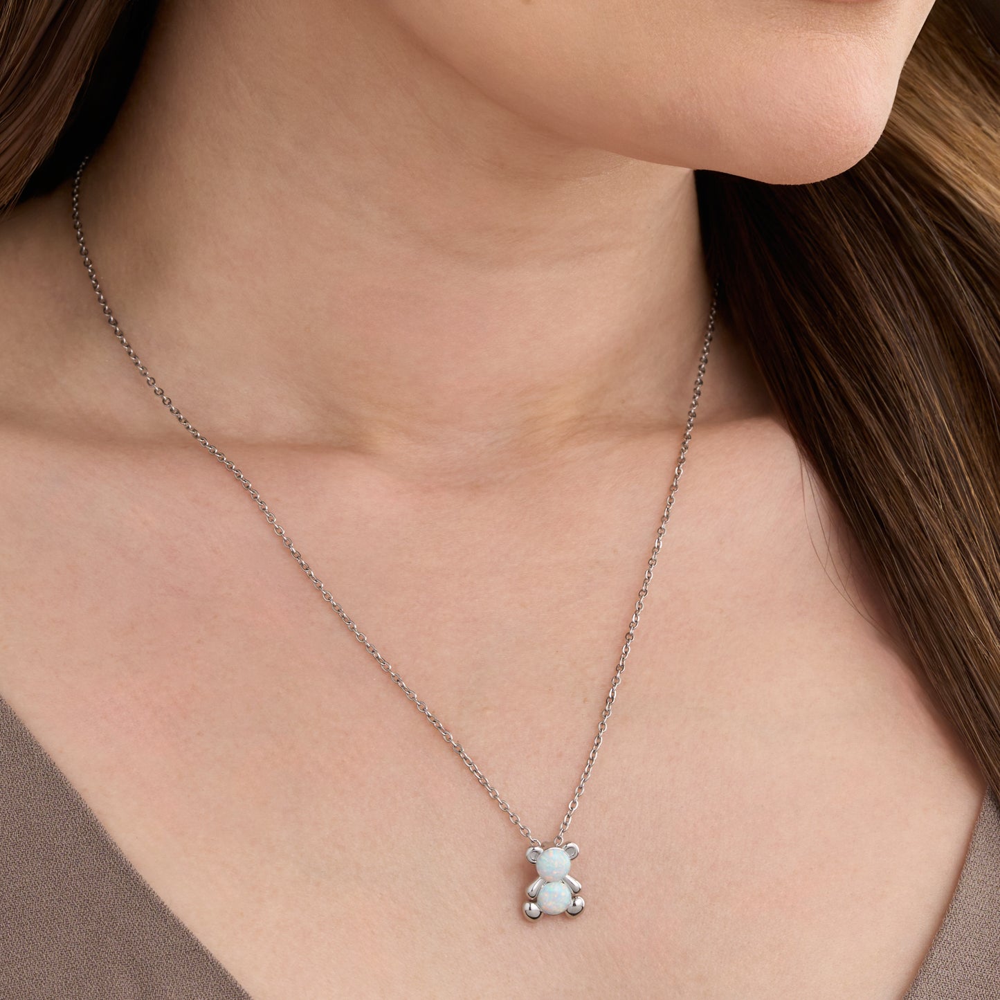White Opal Teddy Bear Necklace