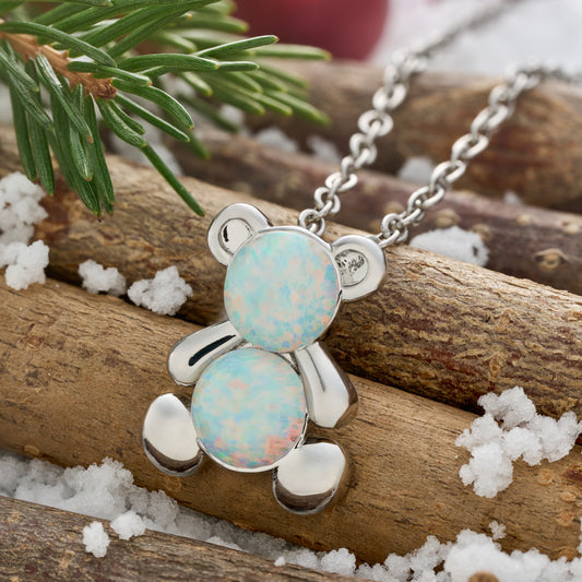 White Opal Teddy Bear Necklace