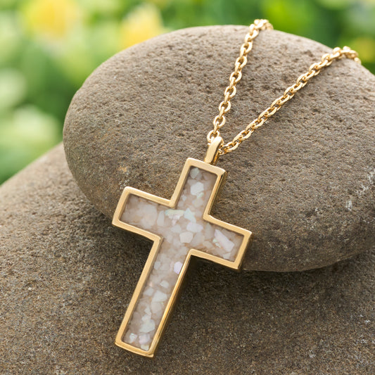 Gold Mother of Pearl Cross Necklace