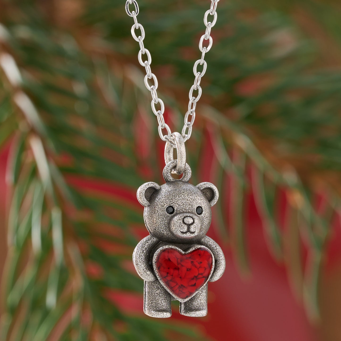 Dainty 3D Teddy Bear with Red Glass Heart Gift Set