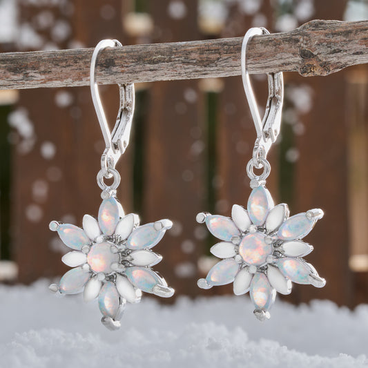 Leverback Dainty Opal Snowflake Earrings (2025)