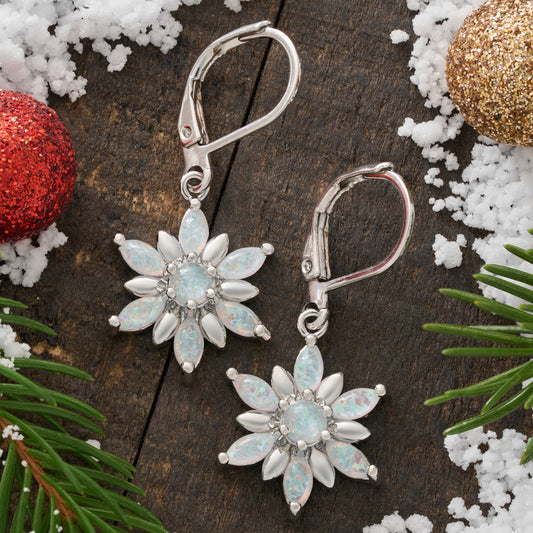 Leverback Dainty Opal Snowflake Earrings (2025)
